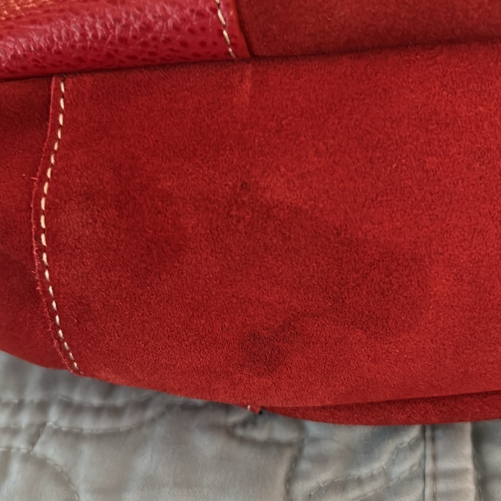 J. McLaughlin Red Suede Bag Leather Braided Handles RARE All Red - Picture 10 of 16
